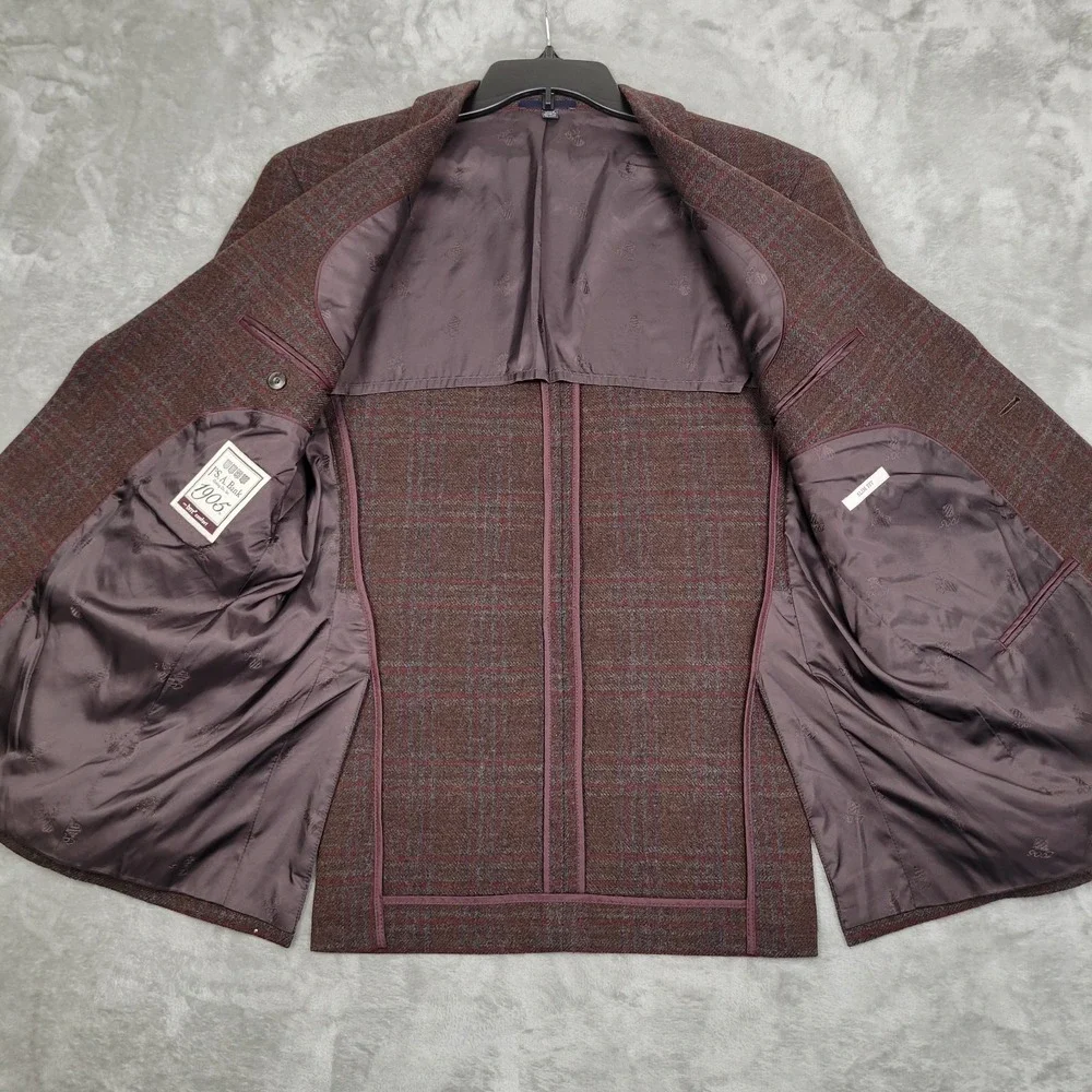 Jos A Bank 1905 Men's Blazer 42R Brown Red Plaid Wool Slim Fit Sport Coat Jacket
